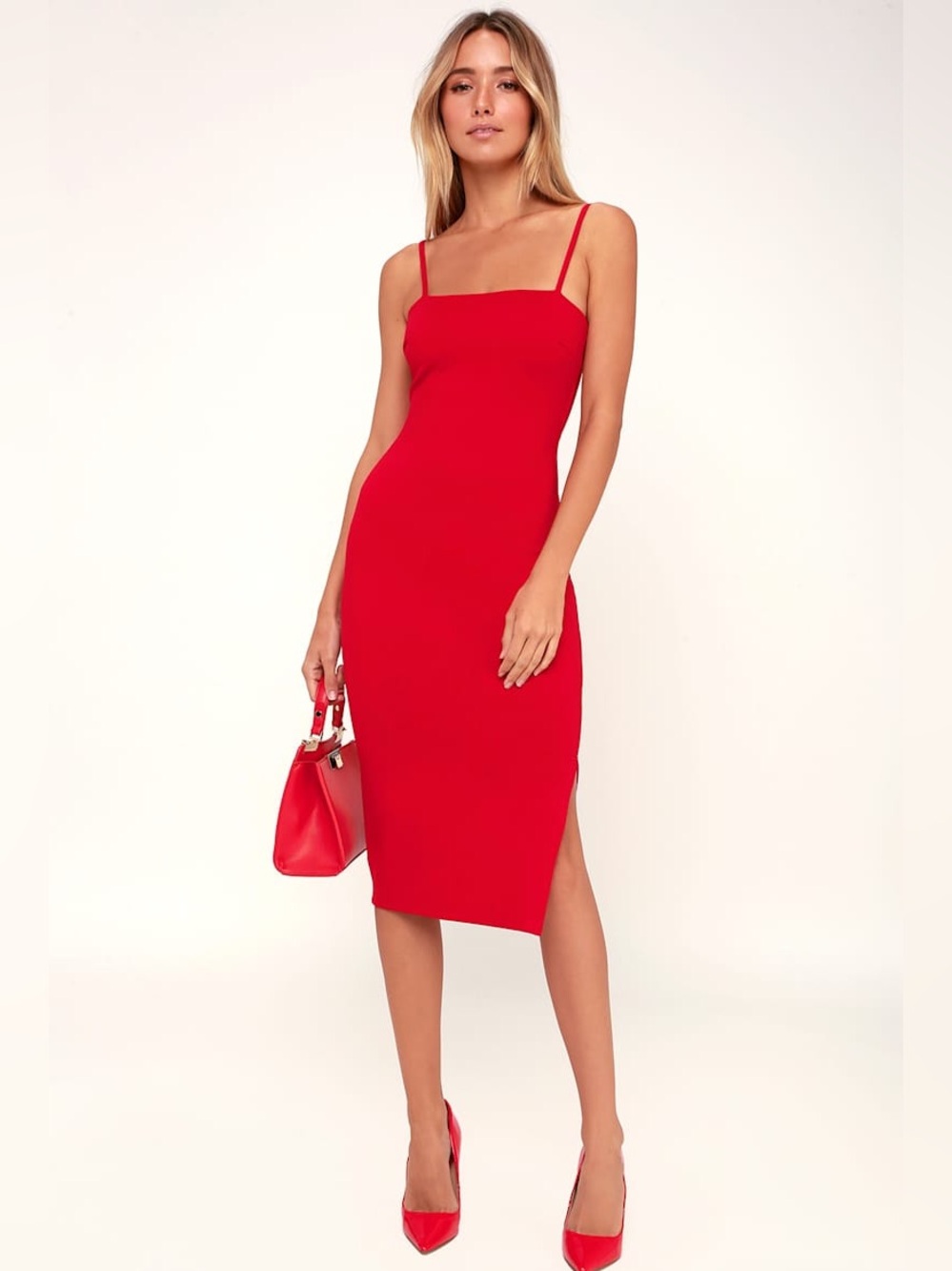 Lulus Paulina Red Bodycon Midi Dress size small